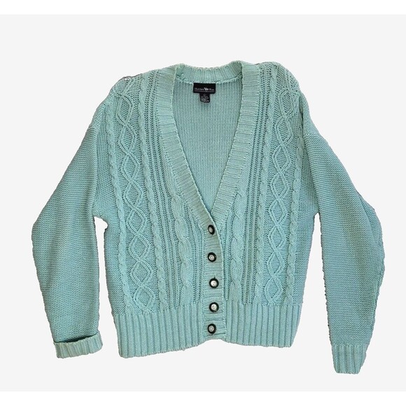 Vintage Hunters Run Cardigan Sweater Womens Large Blue Cable Knit Academia - Picture 1 of 10